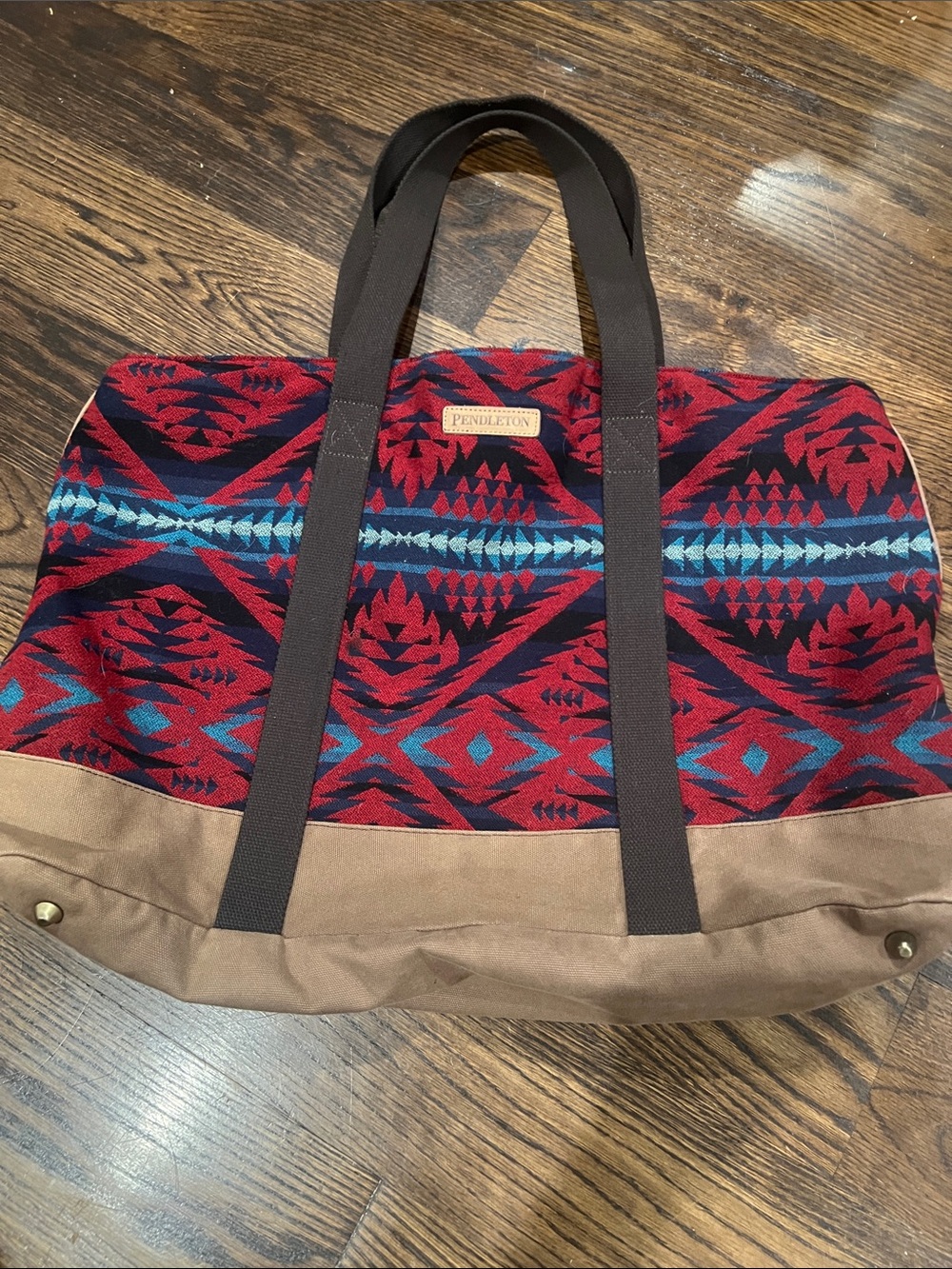 Pendleton Red and Blue Patterned Duffel with Tan Base